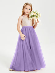 Sequined Top Long Tulle Junior Bridesmaid Gown Tahiti