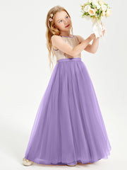 Sequined Top Long Tulle Junior Bridesmaid Gown Tahiti
