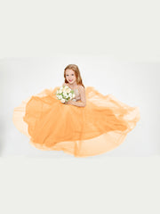 Sequined Top Long Tulle Junior Bridesmaid Gown Tangerine
