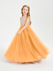 Sequined Top Long Tulle Junior Bridesmaid Gown Tangerine