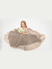 Sequined Top Long Tulle Junior Bridesmaid Gown Taupe
