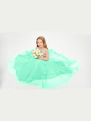 Sequined Top Long Tulle Junior Bridesmaid Gown Turquoise