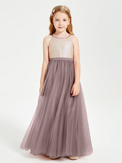 Sequined Top Long Tulle Junior Bridesmaid Gown Vintage Mauve