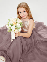 Sequined Top Long Tulle Junior Bridesmaid Gown Vintage Mauve