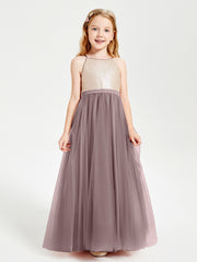 Sequined Top Long Tulle Junior Bridesmaid Gown Vintage Mauve