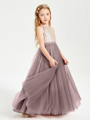 Sequined Top Long Tulle Junior Bridesmaid Gown Vintage Mauve
