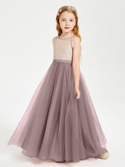 Sequined Top Long Tulle Junior Bridesmaid Gown Vintage Mauve