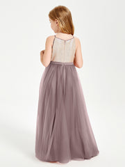 Sequined Top Long Tulle Junior Bridesmaid Gown Vintage Mauve