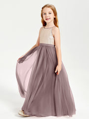 Sequined Top Long Tulle Junior Bridesmaid Gown Vintage Mauve