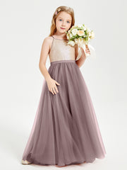 Sequined Top Long Tulle Junior Bridesmaid Gown Vintage Mauve