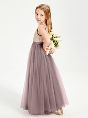 Sequined Top Long Tulle Junior Bridesmaid Gown Vintage Mauve