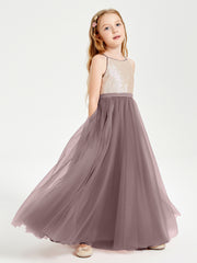 Sequined Top Long Tulle Junior Bridesmaid Gown Vintage Mauve