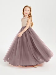 Sequined Top Long Tulle Junior Bridesmaid Gown Vintage Mauve