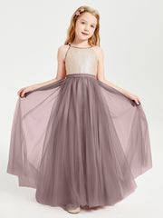 Sequined Top Long Tulle Junior Bridesmaid Gown Vintage Mauve