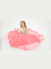 Sequined Top Long Tulle Junior Bridesmaid Gown Watermelon