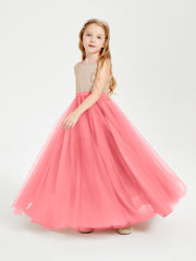 Sequined Top Long Tulle Junior Bridesmaid Gown Watermelon