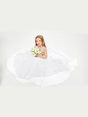 Sequined Top Long Tulle Junior Bridesmaid Gown White
