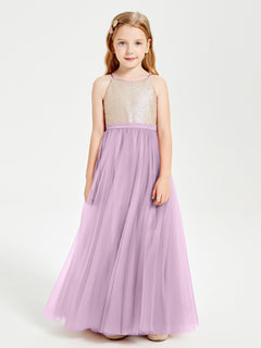 Sequined Top Long Tulle Junior Bridesmaid Gown Wisteria