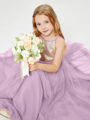 Sequined Top Long Tulle Junior Bridesmaid Gown Wisteria