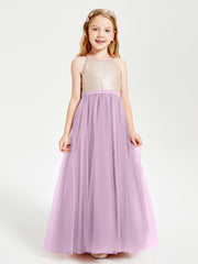 Sequined Top Long Tulle Junior Bridesmaid Gown Wisteria