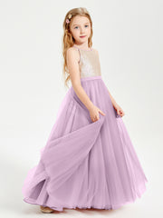 Sequined Top Long Tulle Junior Bridesmaid Gown Wisteria
