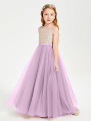 Sequined Top Long Tulle Junior Bridesmaid Gown Wisteria