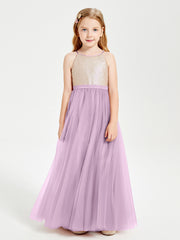 Sequined Top Long Tulle Junior Bridesmaid Gown Wisteria