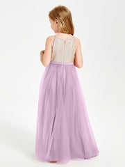 Sequined Top Long Tulle Junior Bridesmaid Gown Wisteria