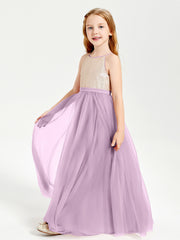 Sequined Top Long Tulle Junior Bridesmaid Gown Wisteria