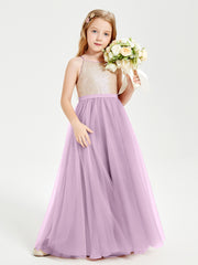 Sequined Top Long Tulle Junior Bridesmaid Gown Wisteria