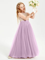 Sequined Top Long Tulle Junior Bridesmaid Gown Wisteria