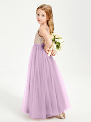 Sequined Top Long Tulle Junior Bridesmaid Gown Wisteria