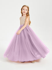 Sequined Top Long Tulle Junior Bridesmaid Gown Wisteria