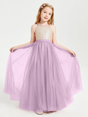 Sequined Top Long Tulle Junior Bridesmaid Gown Wisteria