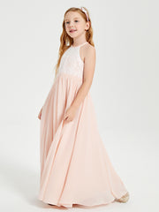 Lace Top Long Chiffon Bridesmaid Dresses Pearl Pink