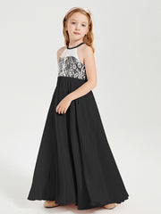 Lace Top Long Chiffon Bridesmaid Dresses Black