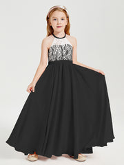 Lace Top Long Chiffon Bridesmaid Dresses Black