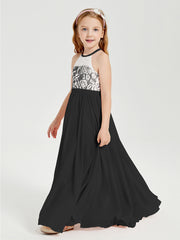 Lace Top Long Chiffon Bridesmaid Dresses Black