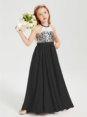 Lace Top Long Chiffon Bridesmaid Dresses Black