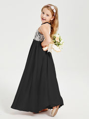 Lace Top Long Chiffon Bridesmaid Dresses Black