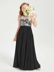 Lace Top Long Chiffon Bridesmaid Dresses Black