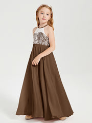 Lace Top Long Chiffon Bridesmaid Dresses Brown