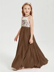 Lace Top Long Chiffon Bridesmaid Dresses Brown