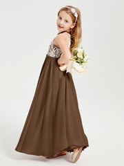 Lace Top Long Chiffon Bridesmaid Dresses Brown