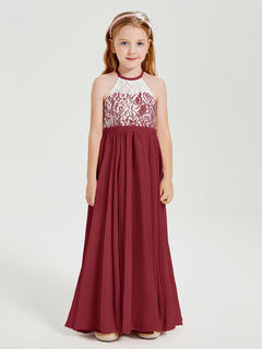 Lace Top Long Chiffon Bridesmaid Dresses Burgundy