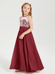 Lace Top Long Chiffon Bridesmaid Dresses Burgundy