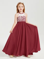 Lace Top Long Chiffon Bridesmaid Dresses Burgundy