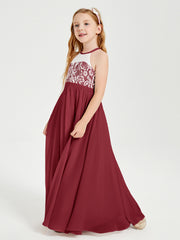 Lace Top Long Chiffon Bridesmaid Dresses Burgundy