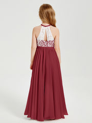 Lace Top Long Chiffon Bridesmaid Dresses Burgundy