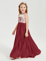 Lace Top Long Chiffon Bridesmaid Dresses Burgundy
